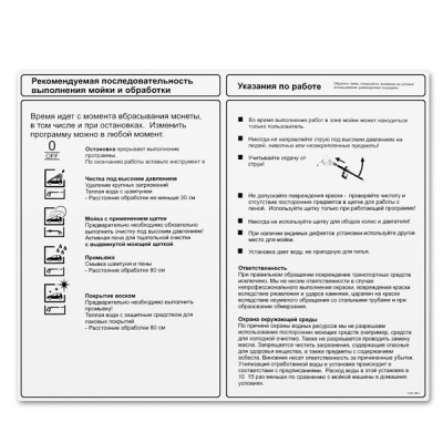 Наклейка с рабочей инструкцией – русский язык
